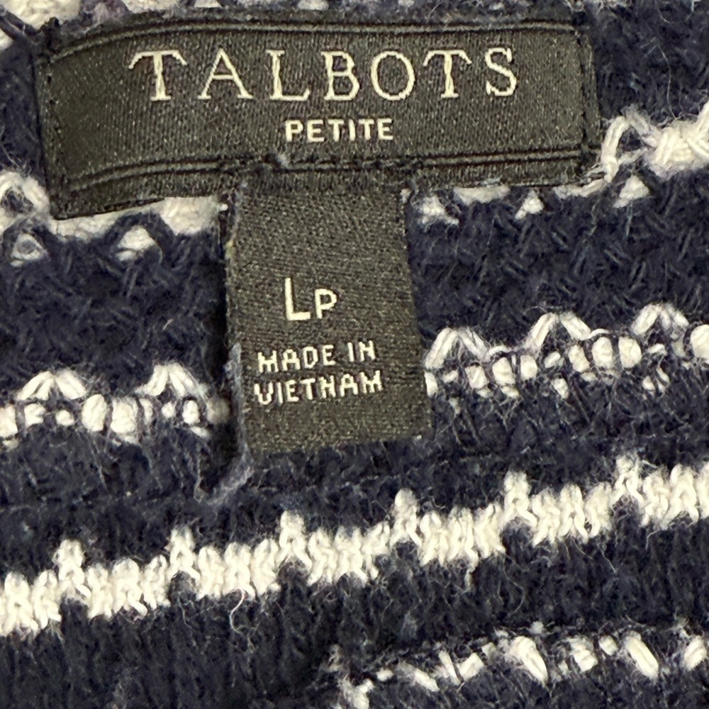Talbots Navy White Striped Sweater 3/4 Sleeve Button Shoulder Nautical Style LP - Picture 3 of 6